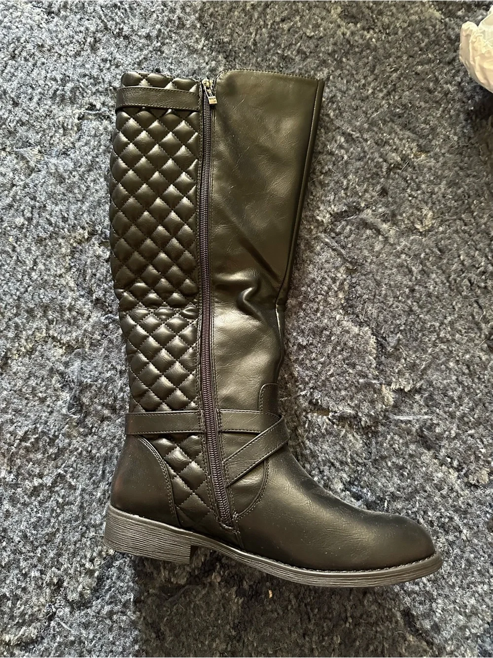 Quilted Over-the-Knee Black Riding Boots with Side Zip